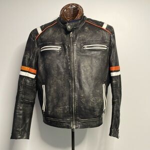 Fz Merch Men's Black Leather Cafe Racer Style Motorcycle Jacket